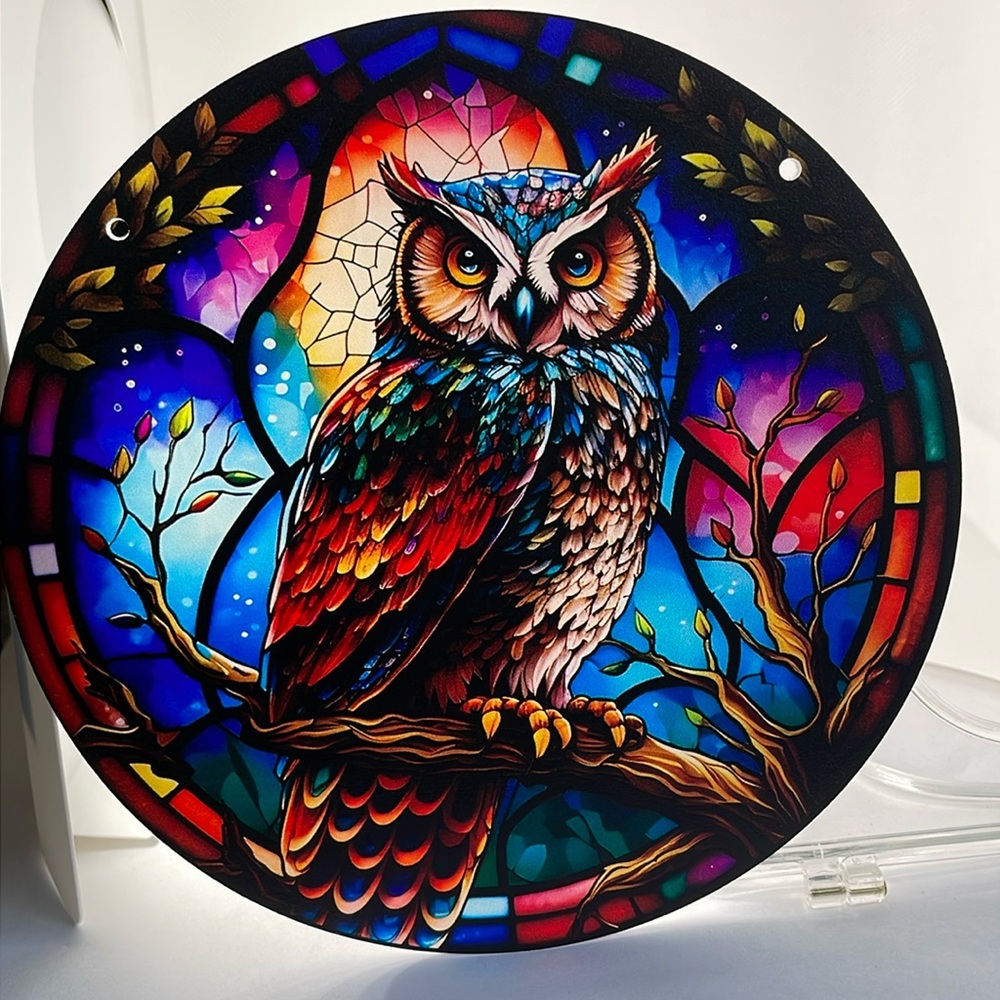 Night Owl Faux Stained Glass Acrylic Suncatcher Home Halloween Decor
